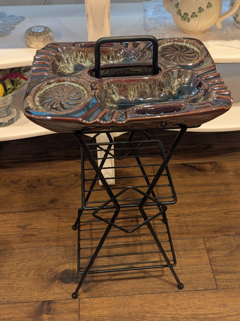 Vintage California Originals Pottery Ashtray with Black Magazine Rack Holder